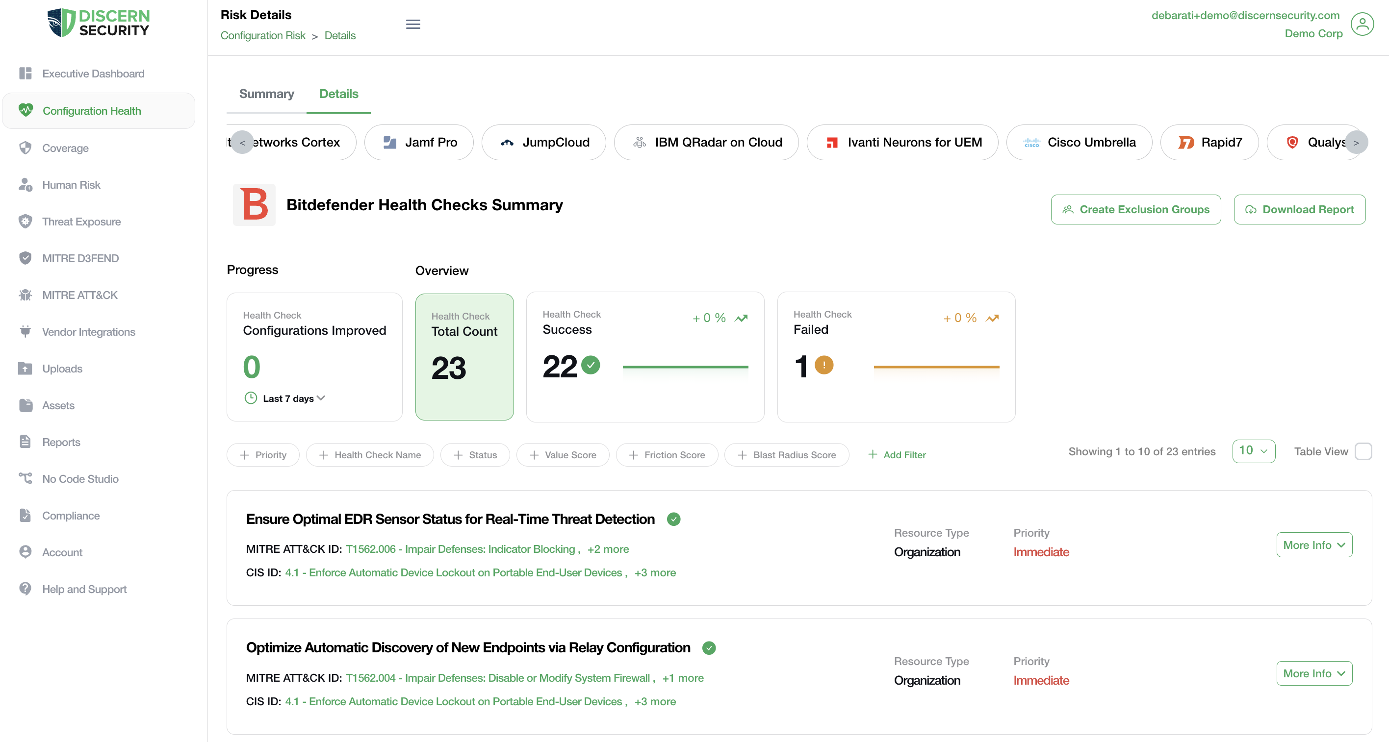 Bitdefender Integration Dashboard Overview